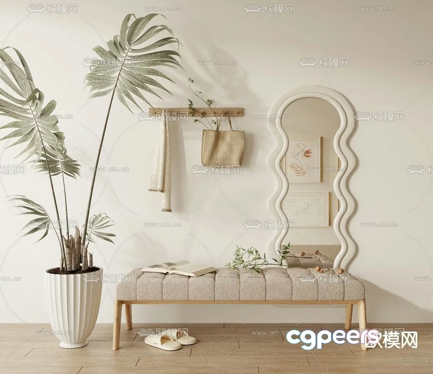 Stool shoe changing stool full-length mirror 3D model