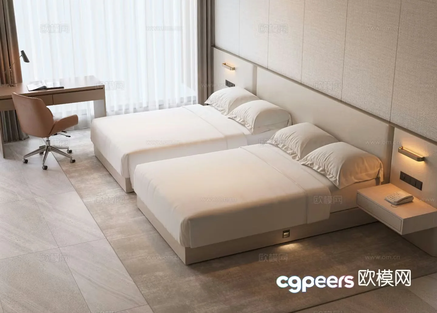 Modern B&B bed hotel bed double bed room standard room bed single bed 3D model