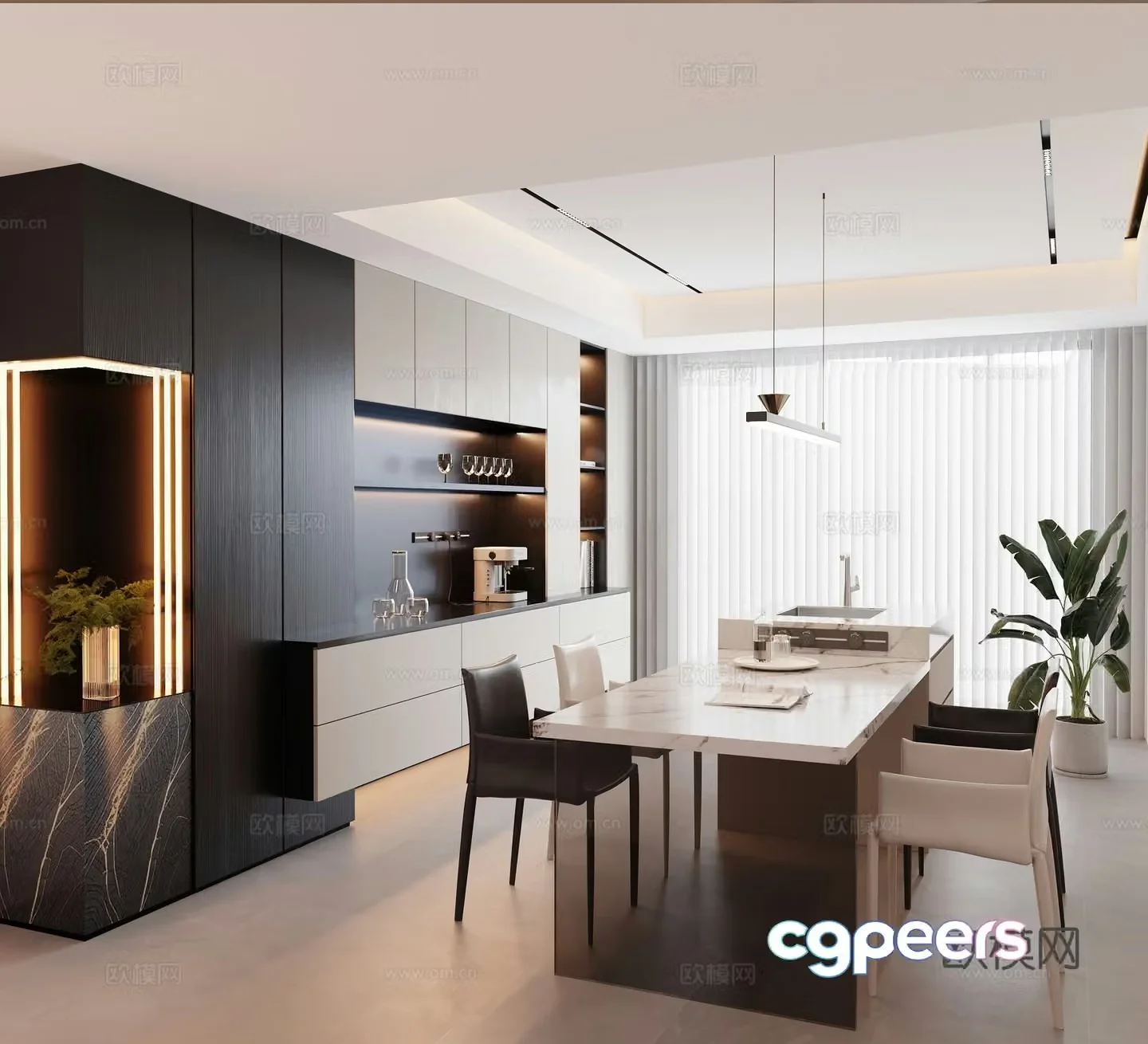 Modern Italian restaurant sideboard dining table and chair combination 3D model