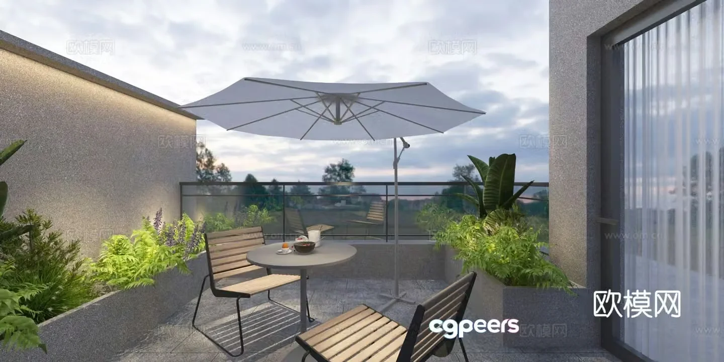 modern roof garden 3d model