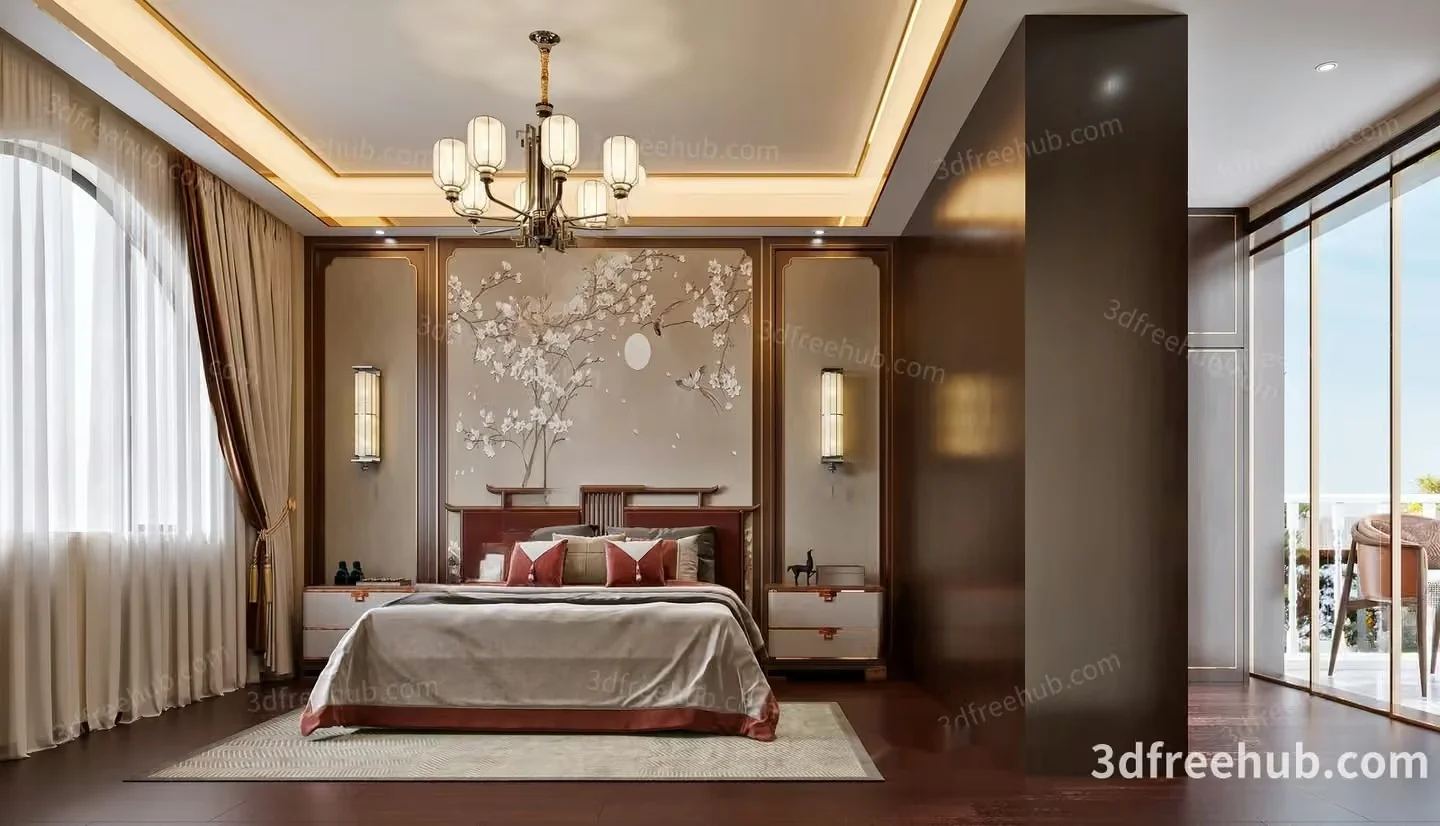 Modern Bedroom With A Large Bed 3D Model – 21937 – VRAY Render