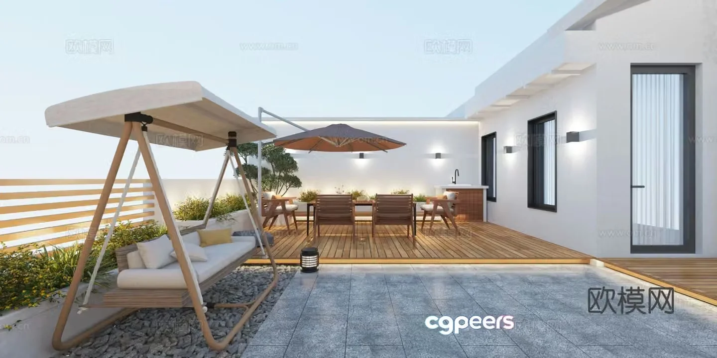 modern roof garden courtyard landscape terrace 3d model