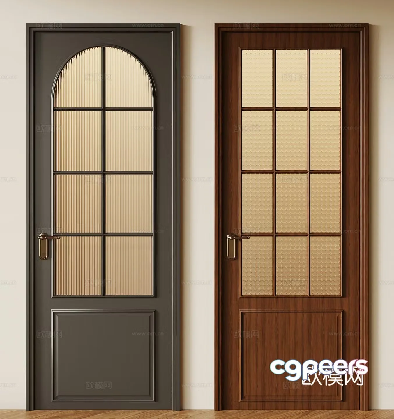021 Glass Door French Medium-old Single Open Door Glass Door 3D Model