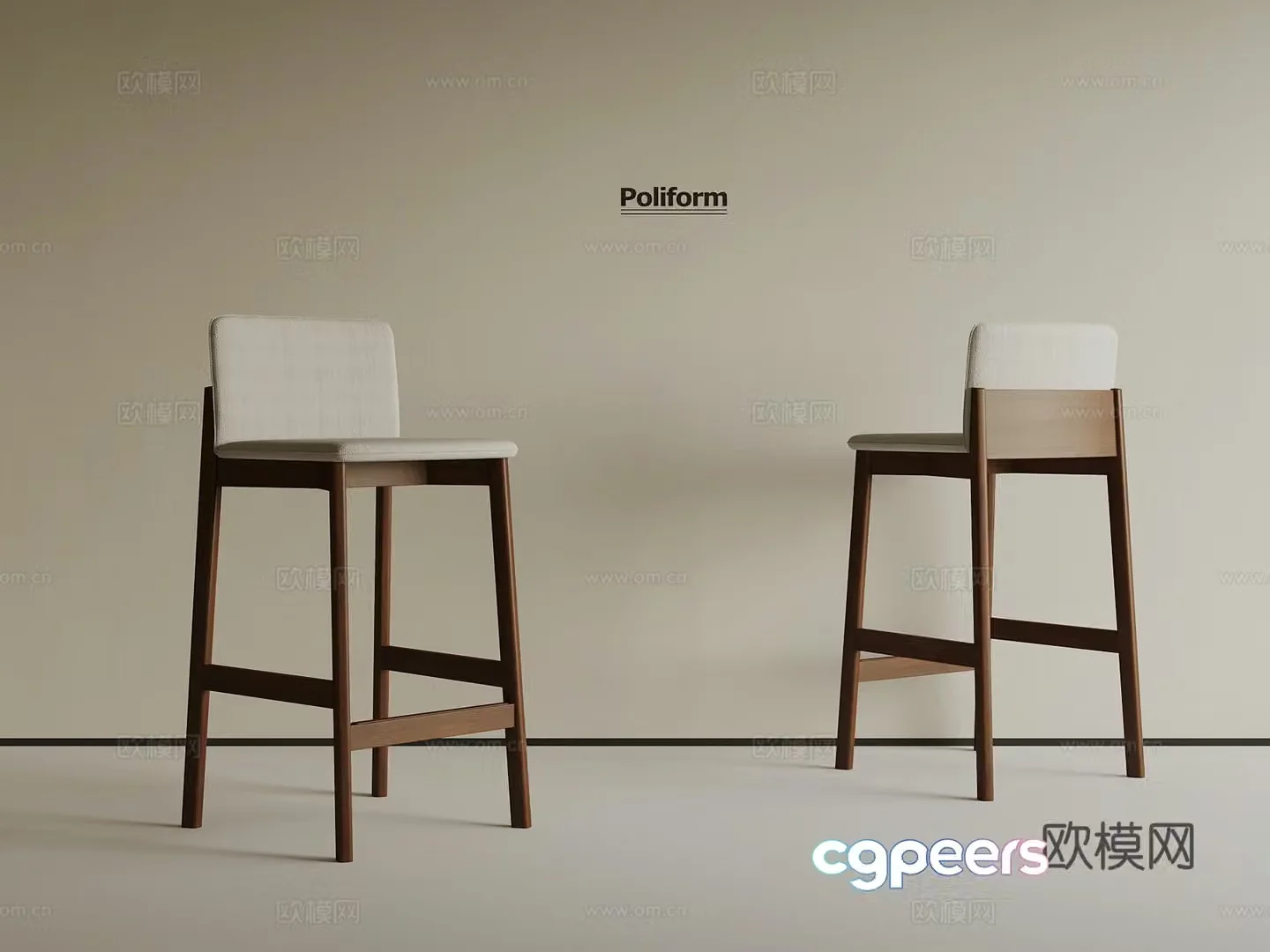 Middle-aged style bar stool bar chair 3D model