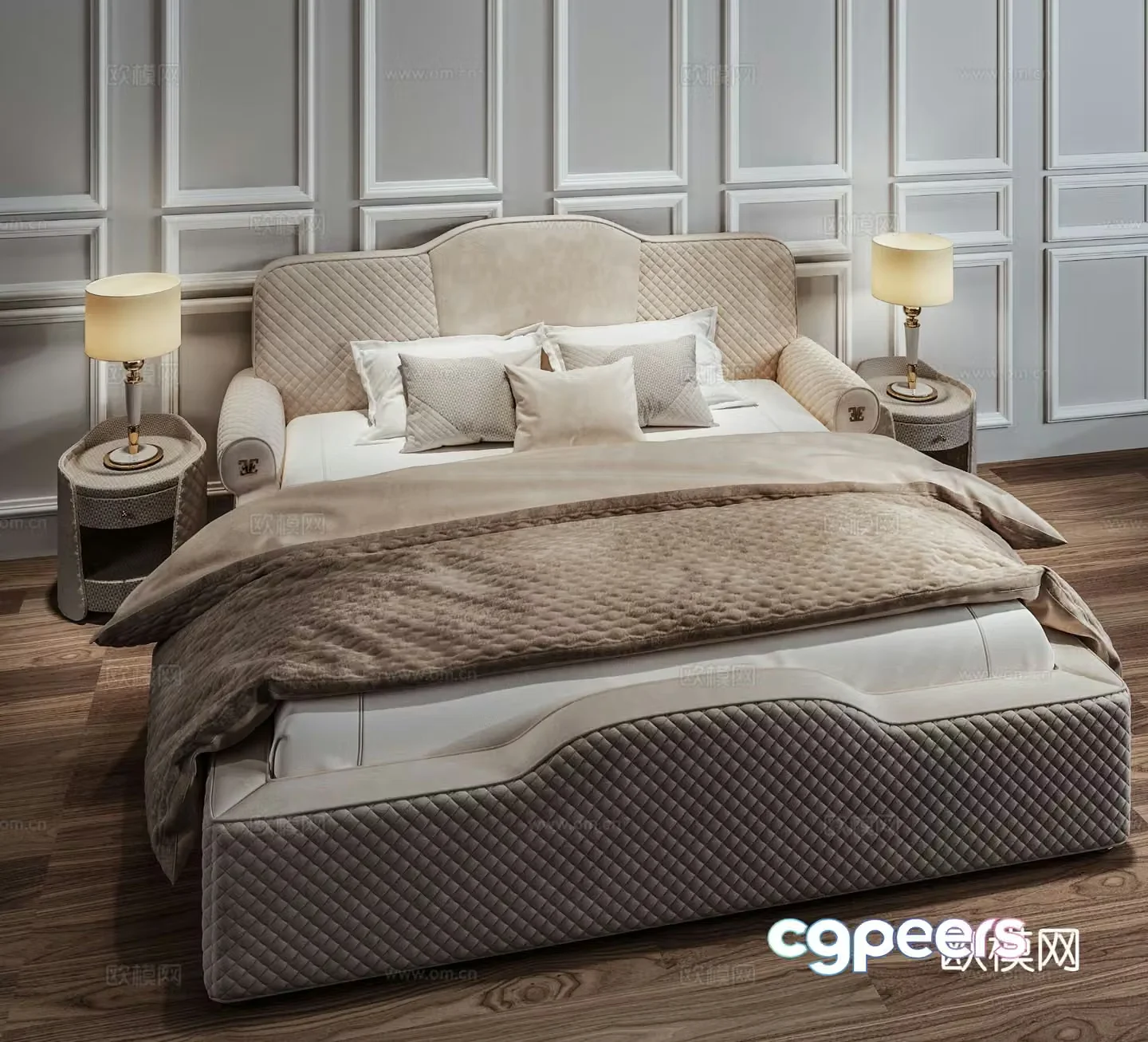 Simple European double bed 3d model