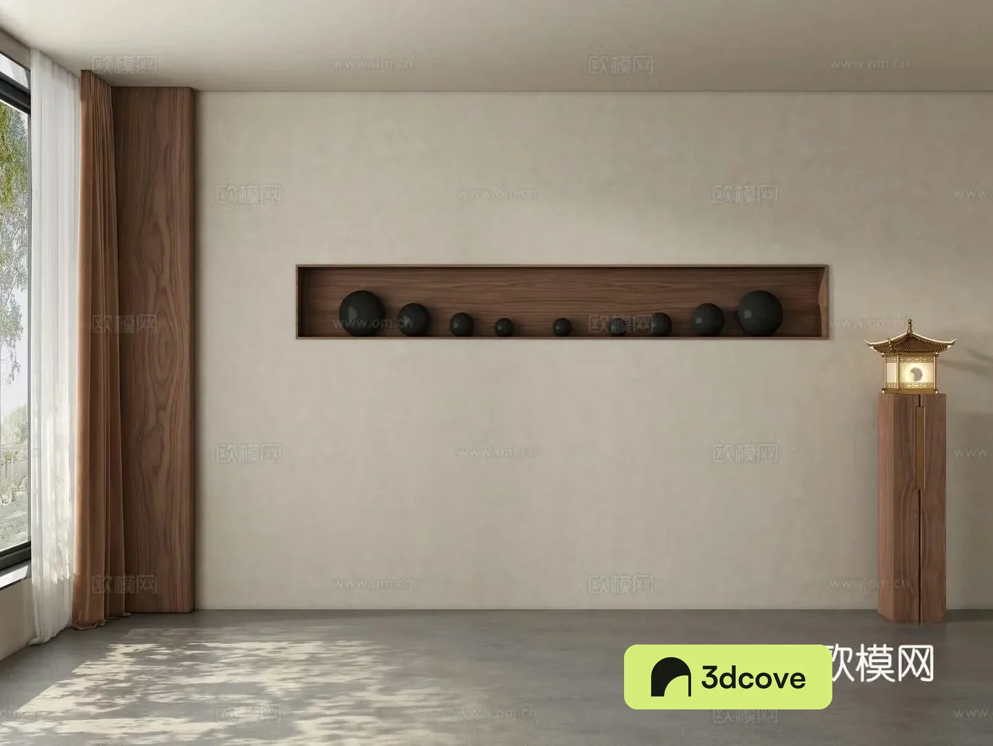 Middle style restaurant tea room living room background wall 3d model