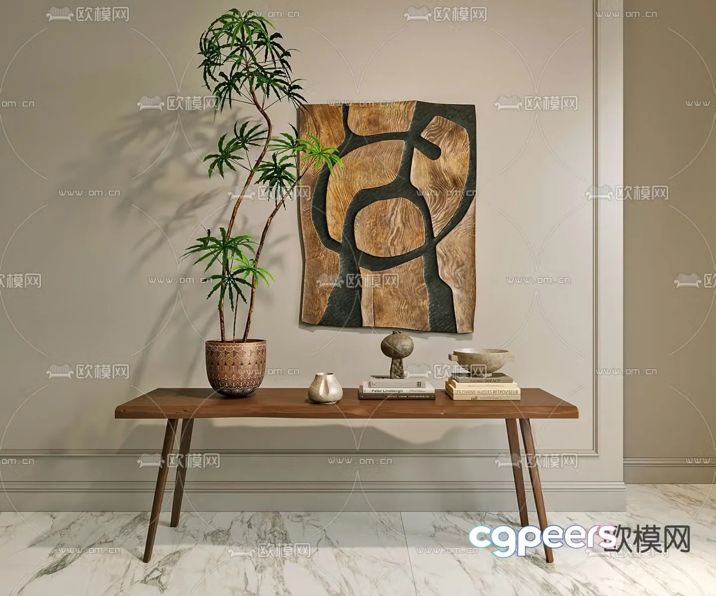 Middle-aged style end viewing platform 3D model of hanging paintings