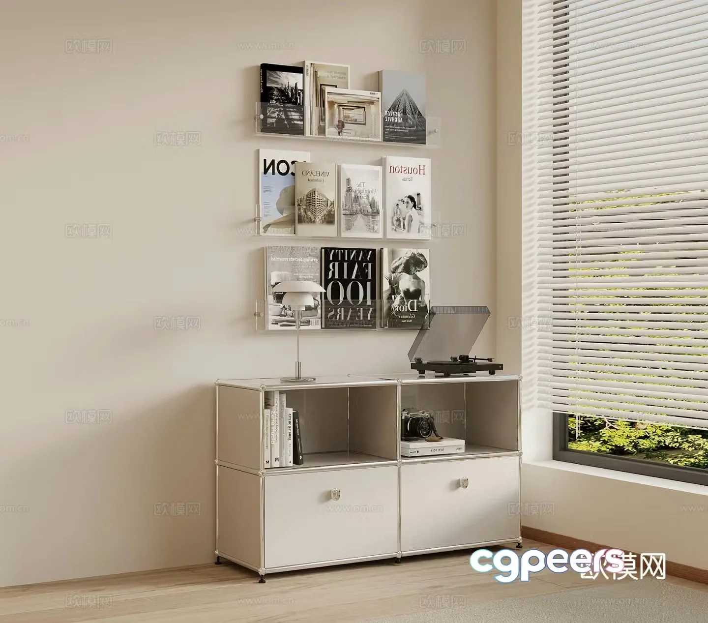Cream style chest of drawers side cabinet 3d model