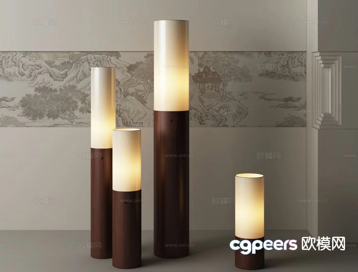 New Chinese style creative floor lamp column floor lamp 3d model