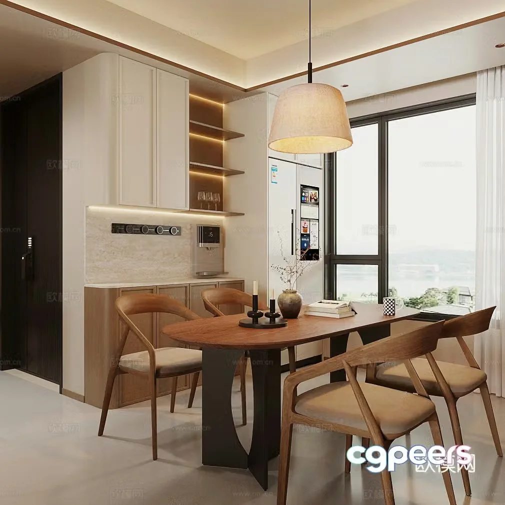 New Chinese Zen Restaurant Song-style Restaurant Chinese Restaurant Middle Style Restaurant Solid Wood Dining Table and Chair 3D Model