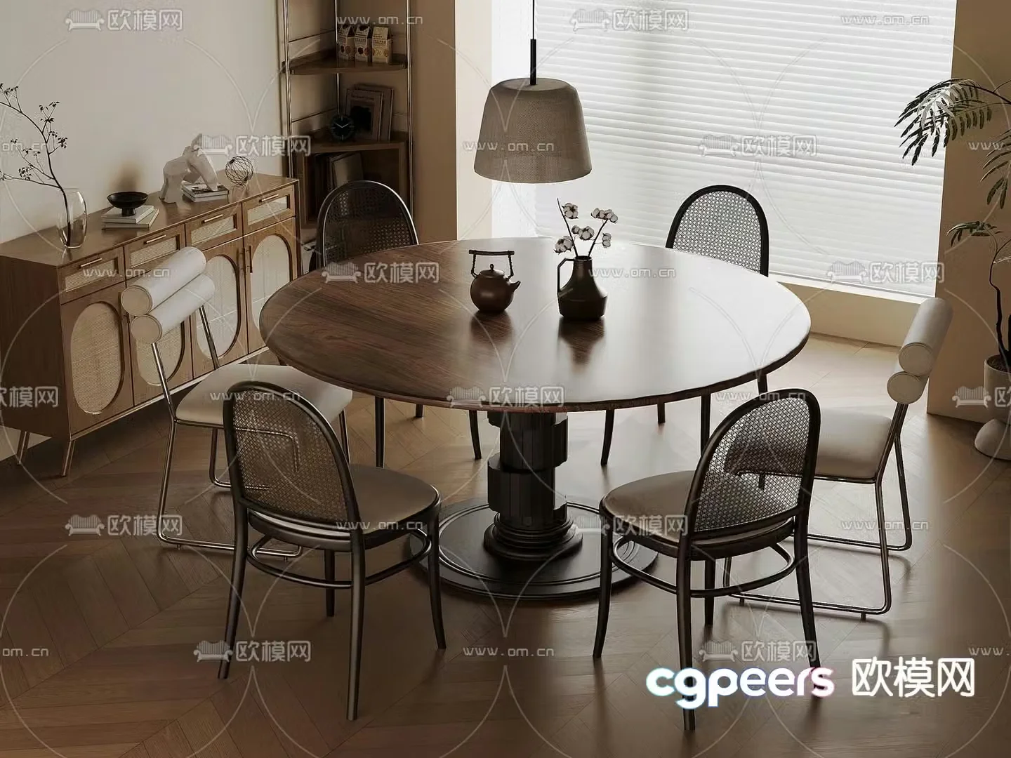 Medieval style dining table and chairs 3d model