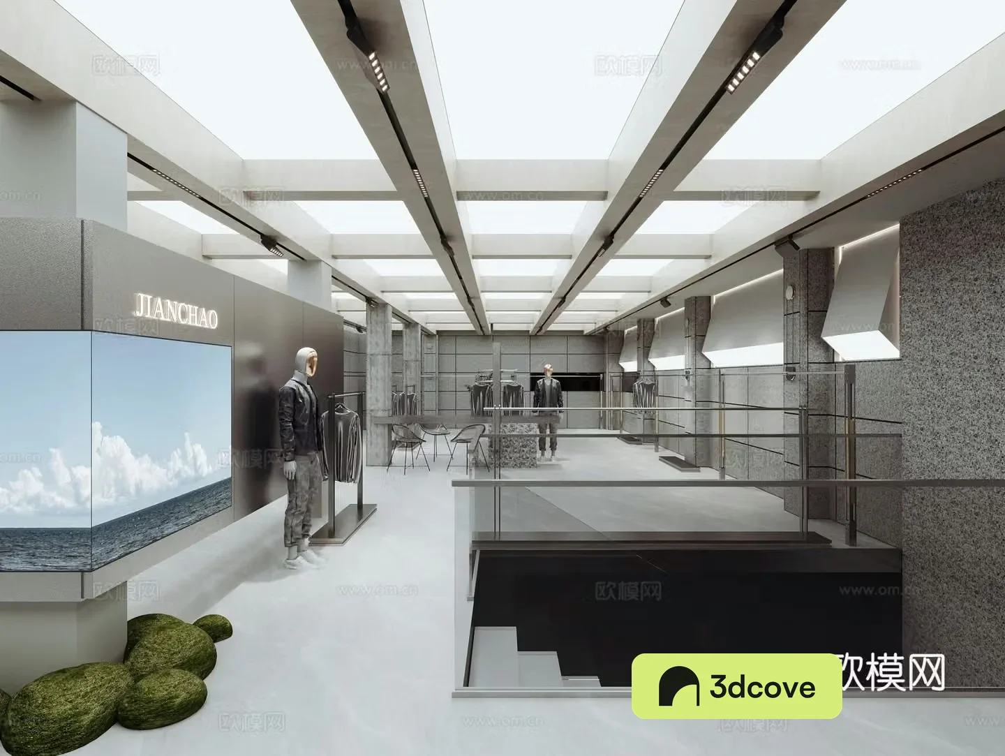 Modern fashion brand clothing store styling partition wall soft film ceiling clothing exhibition rack men’s clothing store women’s clothing