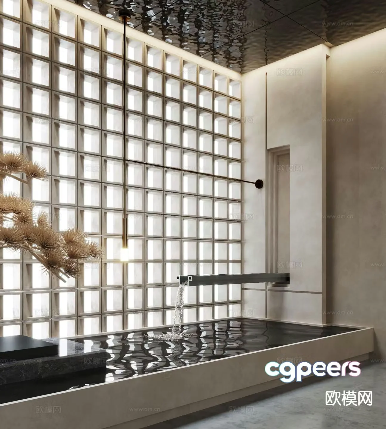 Modern indoor water feature flowing water fountain 3d model