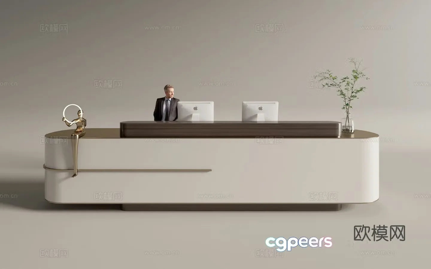 Modern company front desk reception desk service desk 3d model