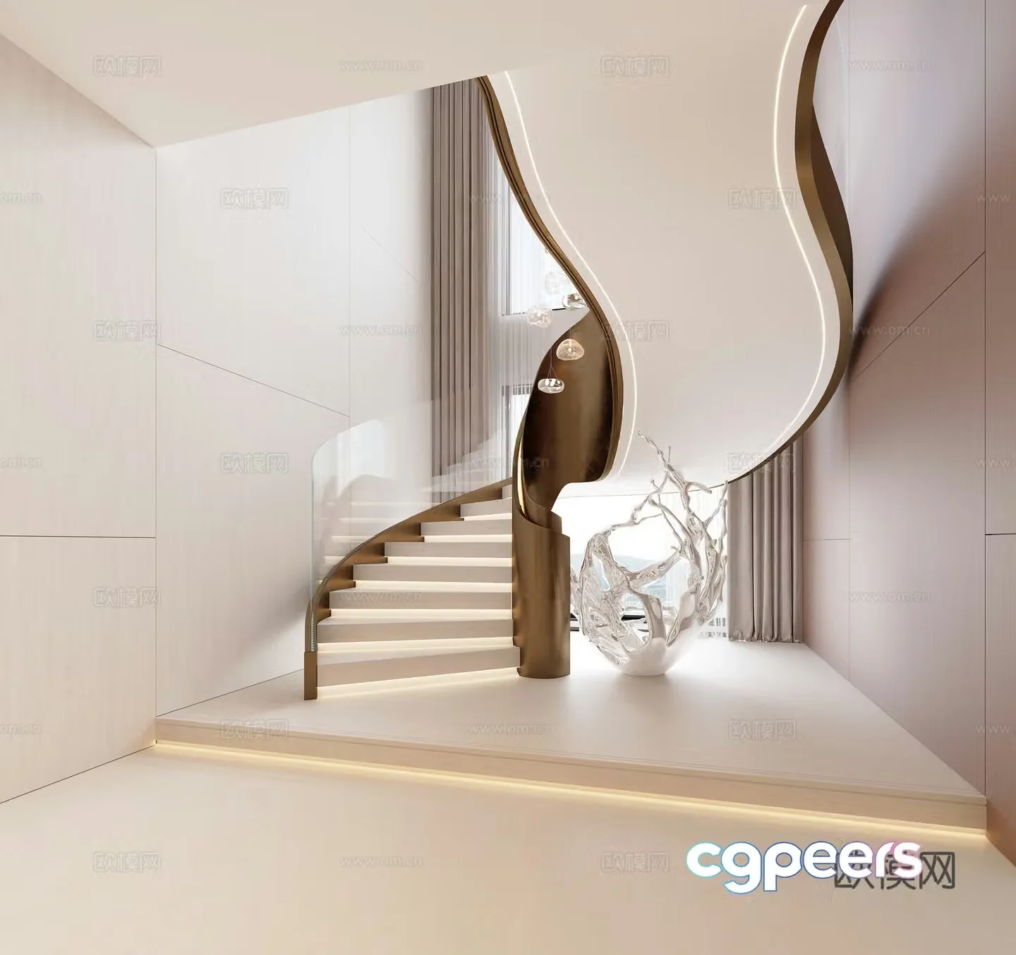 Modern light luxury stairwell landscaping 3D model