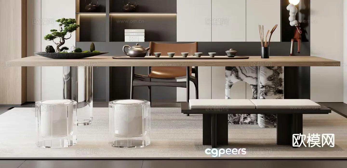 Modern tea table and chairs 3d model
