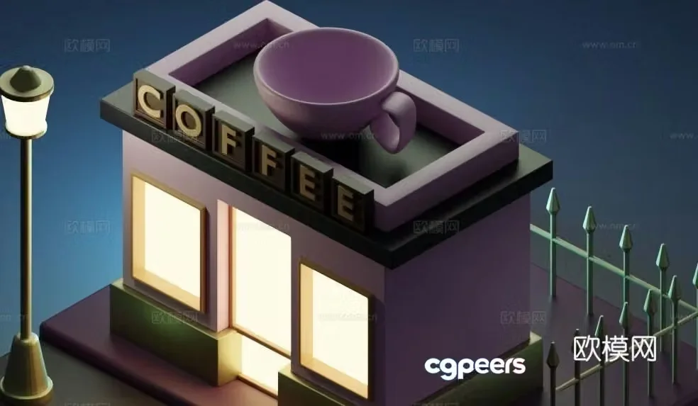 Cartoon coffee shop 3d model