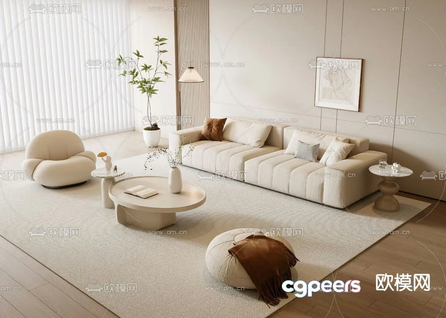 Cream style modular sofa 3d model