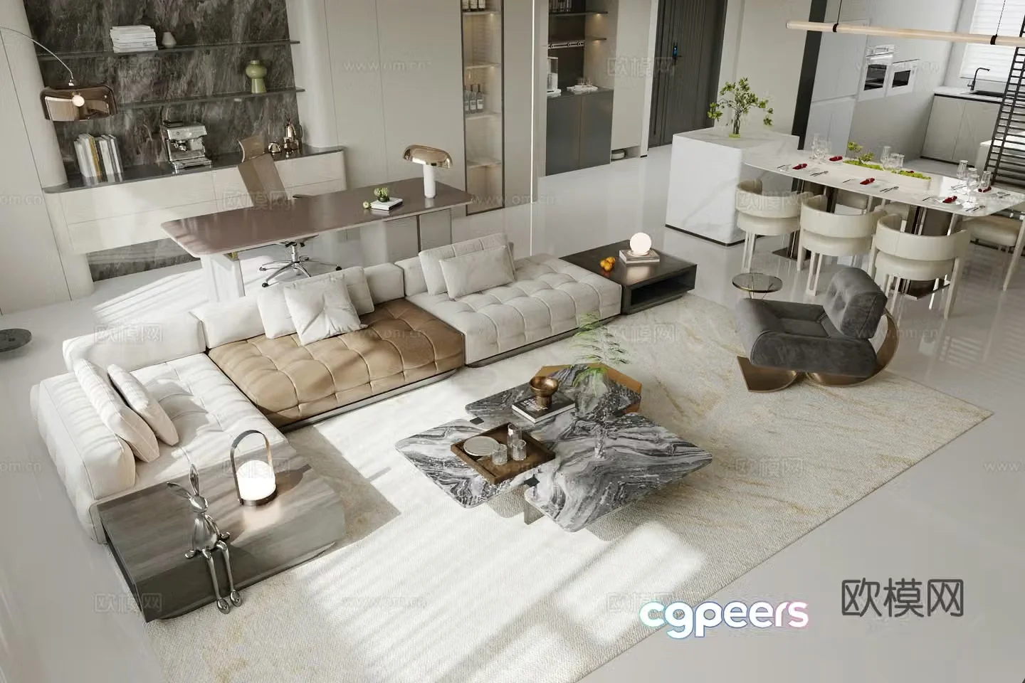 Modern Italian living restaurant Light luxury Italian living restaurant Premium gray living restaurant Large flat floor living restaurant 3D model