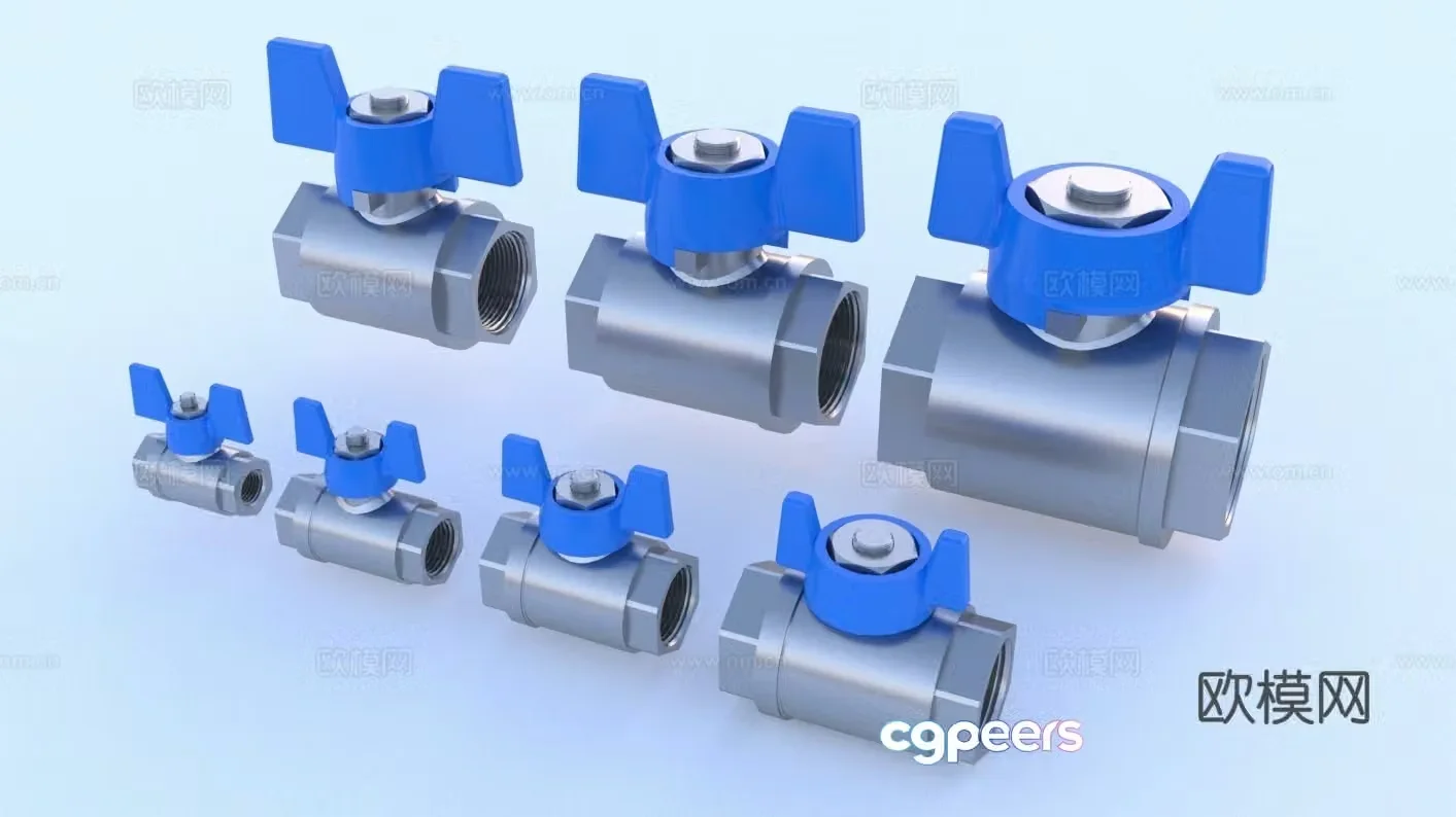 Valve Pipe valve Switch ball valve with T-shaped handle Gate valve Butterfly valve Regulating valve Pressure 3D model