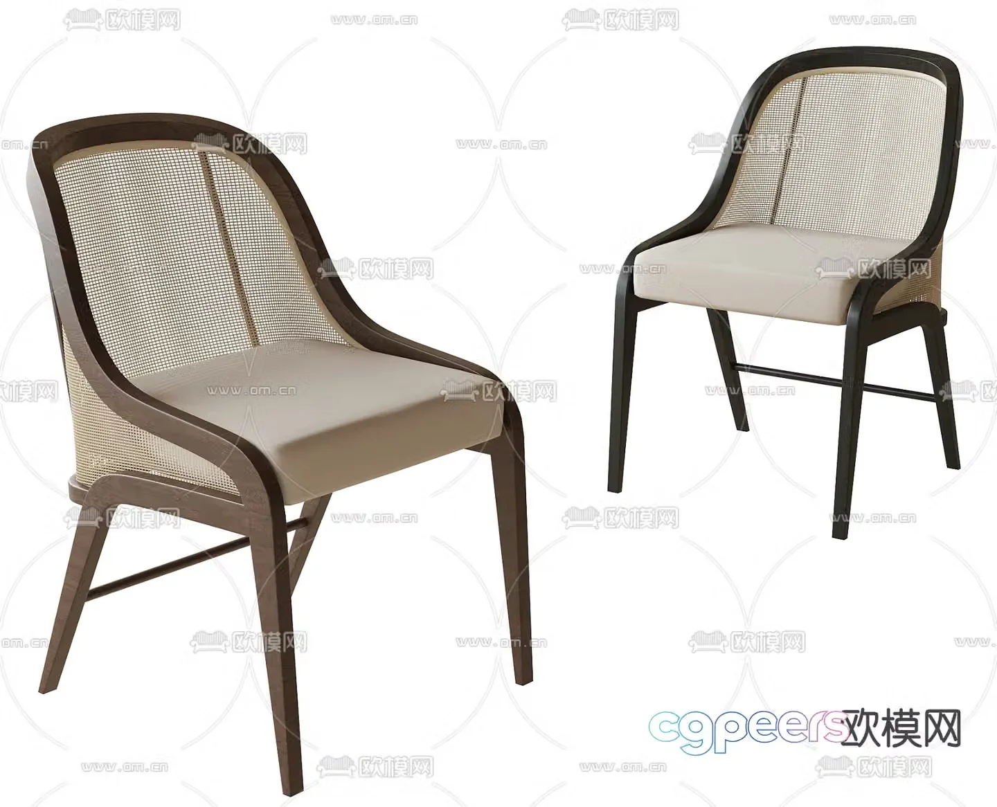 Modern dining chair single chair rattan chair 3d model