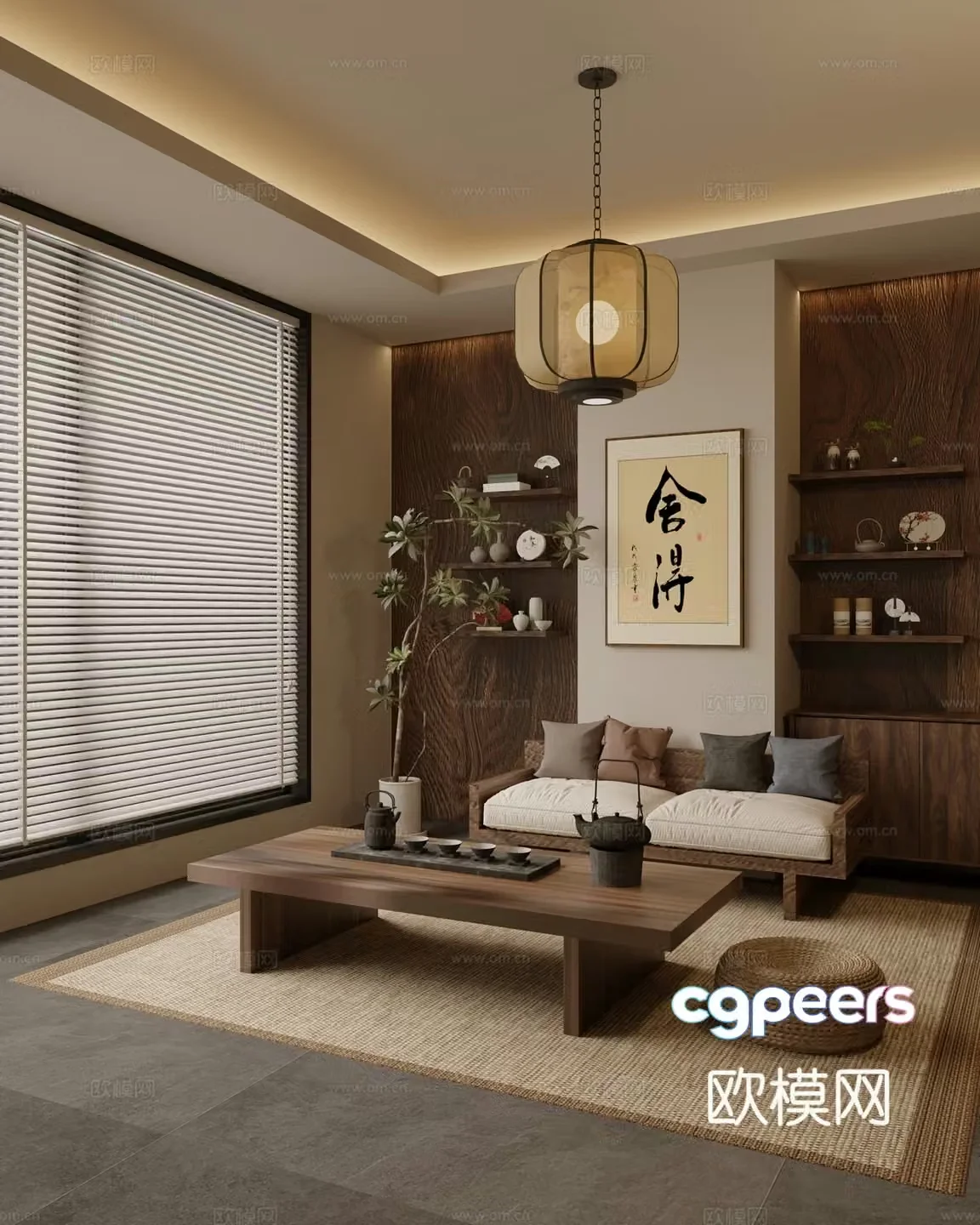 New Chinese tea room sofa tea table combination 3D model