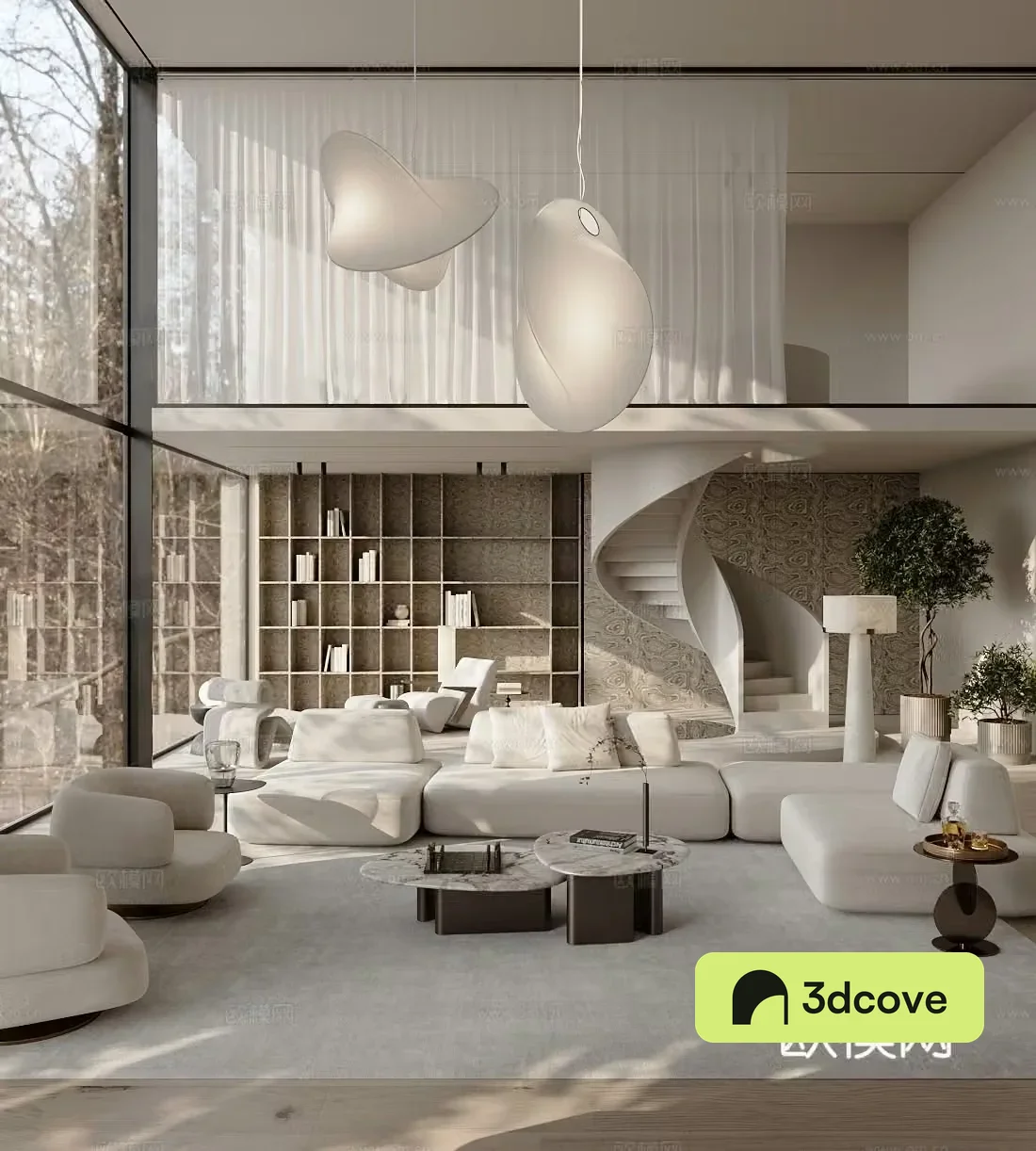 Wasabi Villa Living Room Medium Style Villa Living Room Empty Villa Living Room Black and White Gray Villa Living Room 3D Model