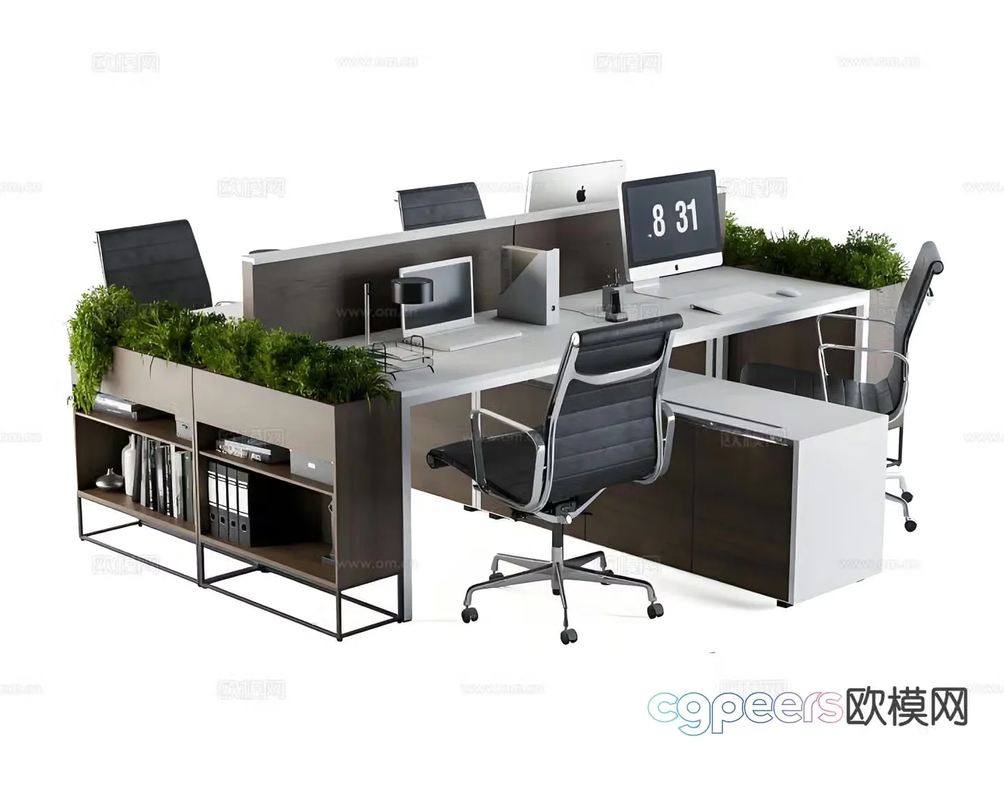 Screen card position work station desk 3D model
