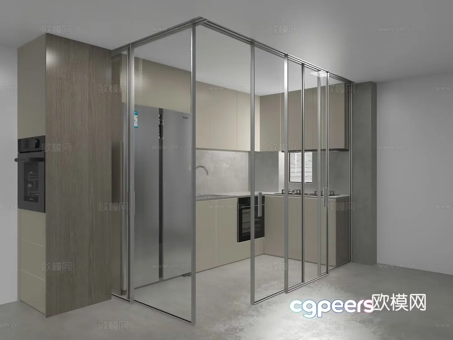Kitchen porch sliding door cabinet 3d model