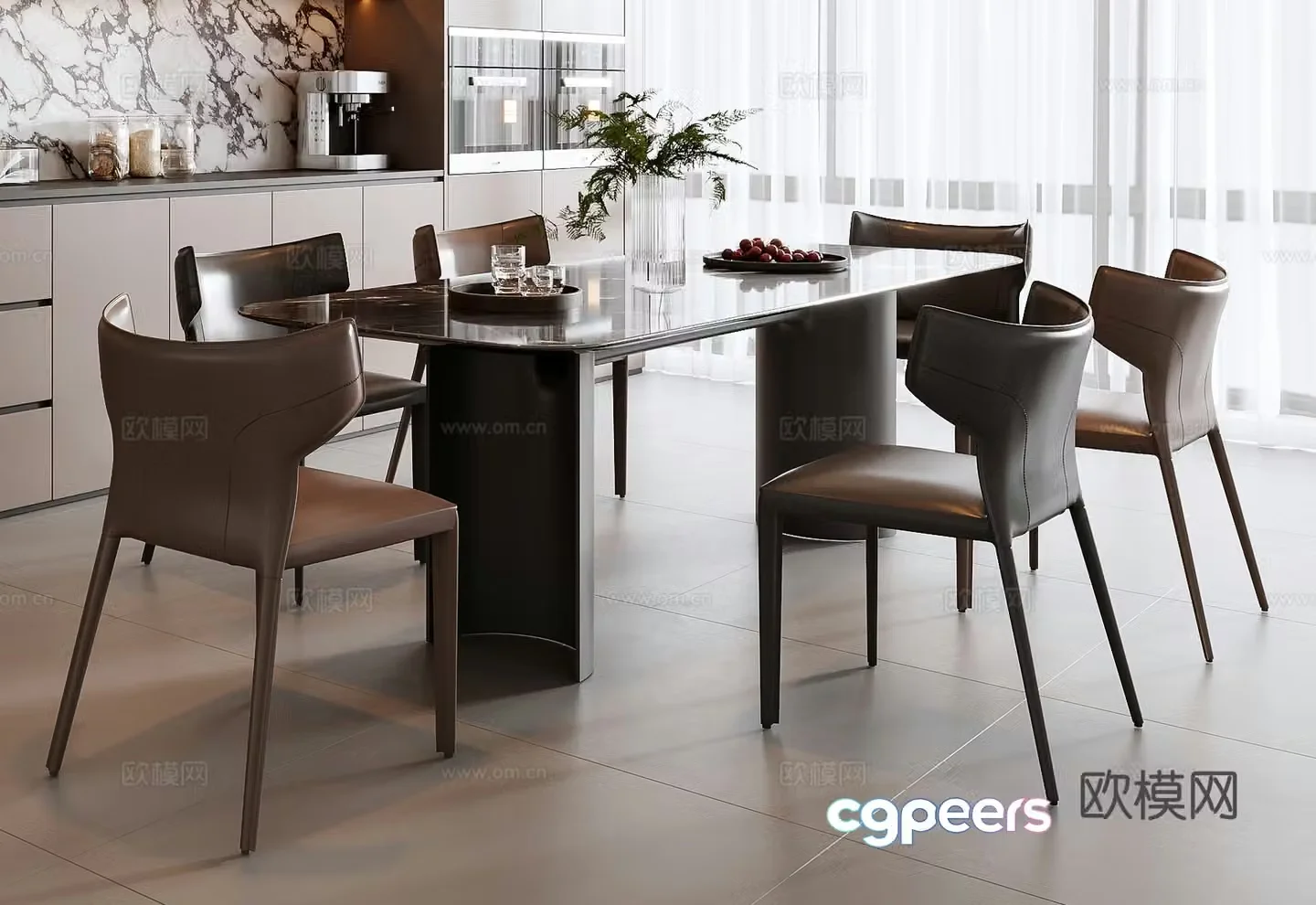 Italian dining table and chair combination 3D model