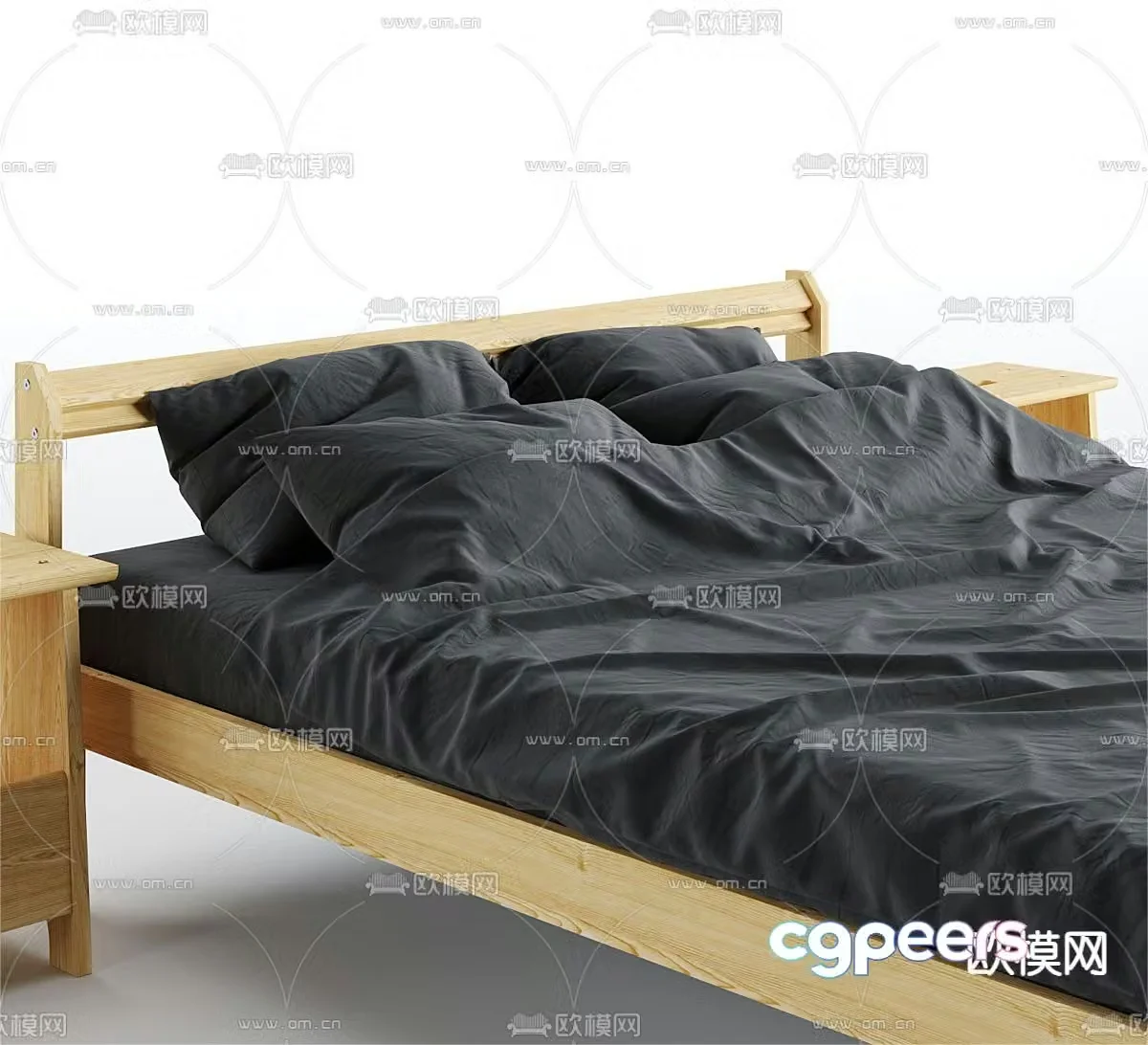 Nordic solid wood bed double bed 3d model