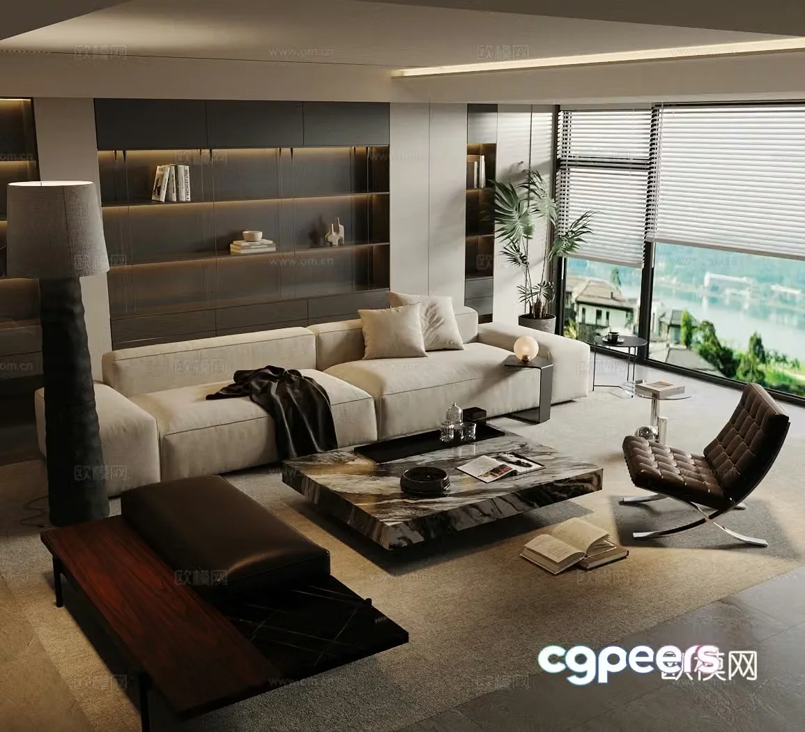 Modern home living room sofa and coffee table combination high-end gray living room Italian light luxury living room black white and gray 3D model