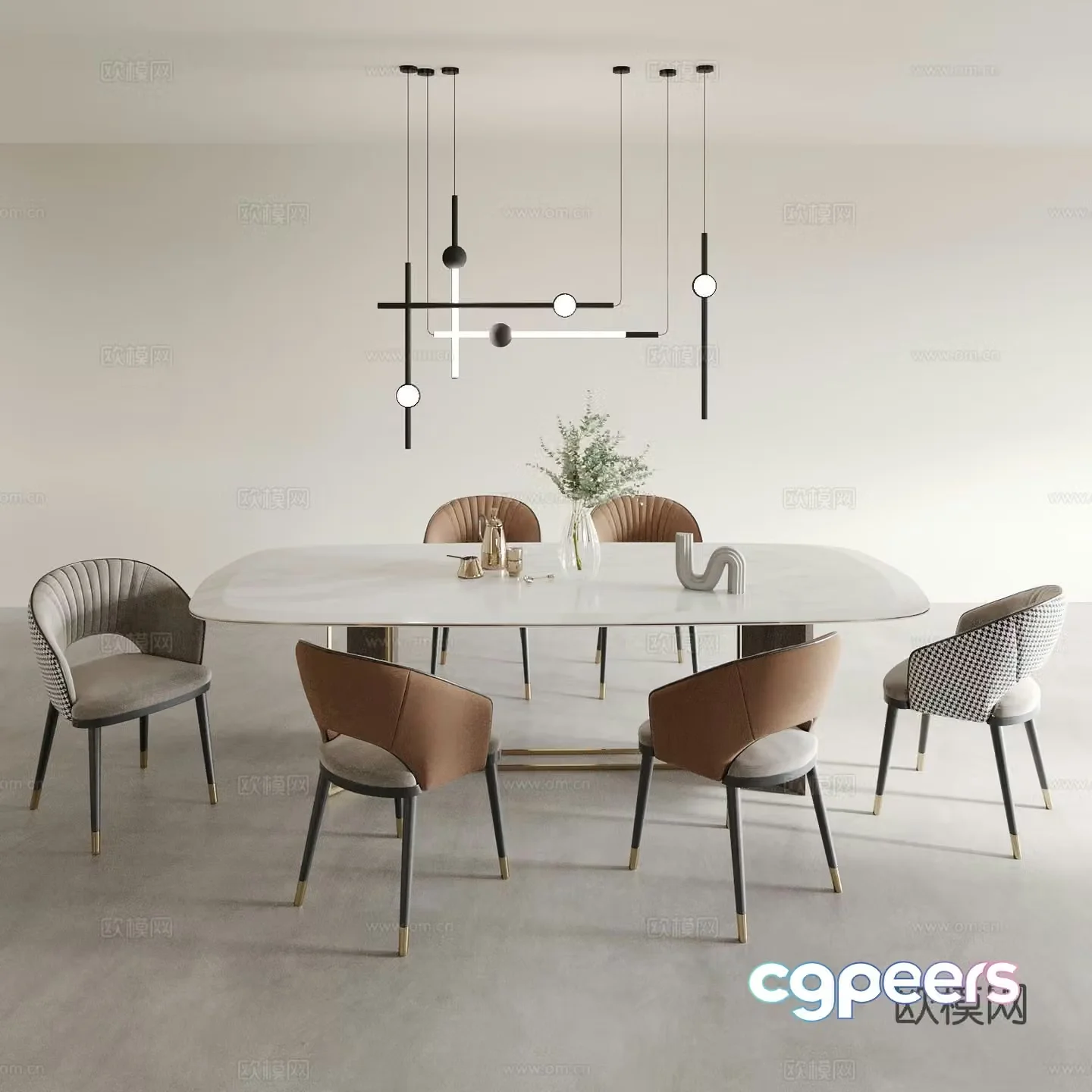 Modern dining table and chairs 3d model