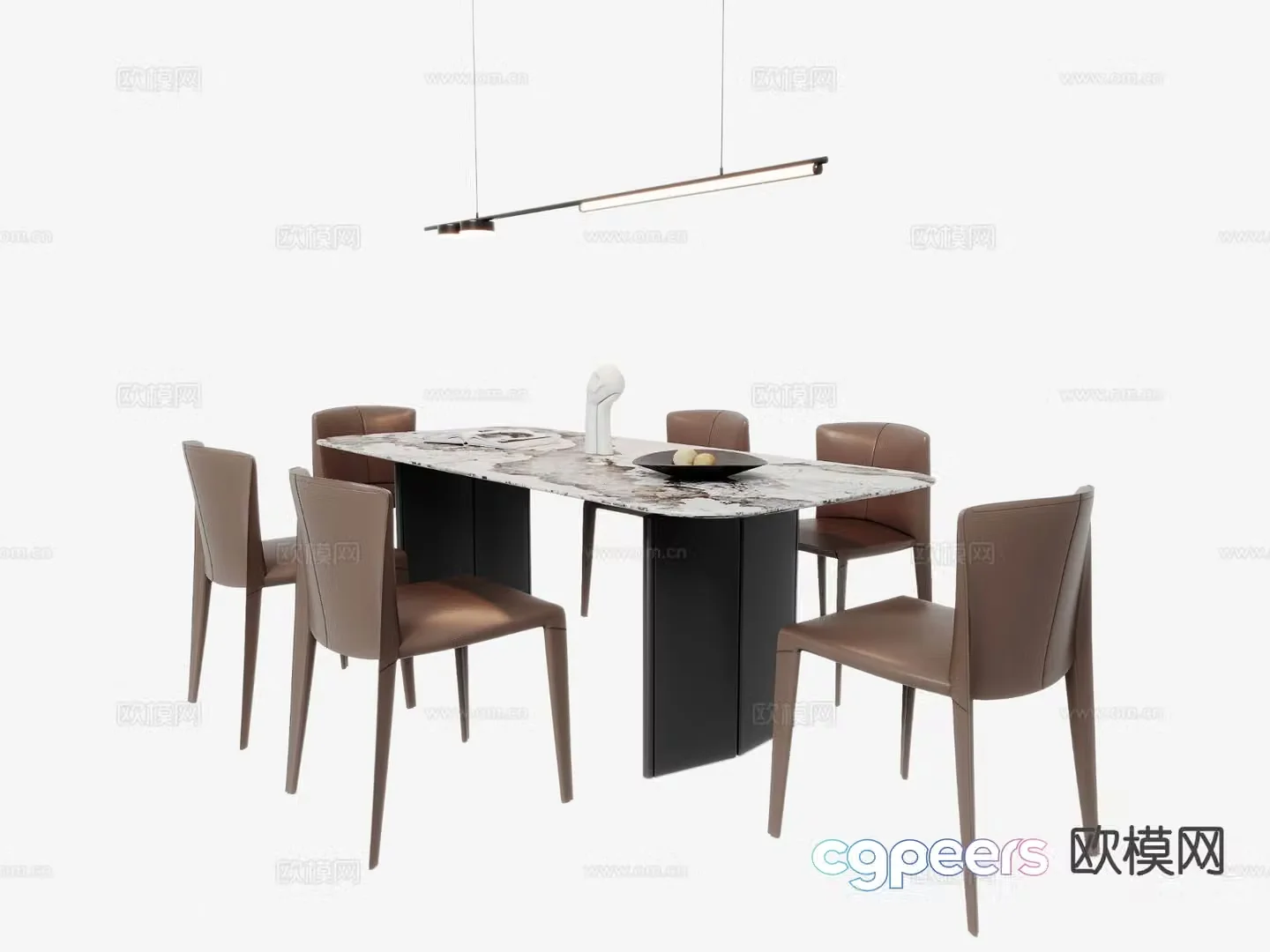 Modern dining table and chairs slate dining table 3d model