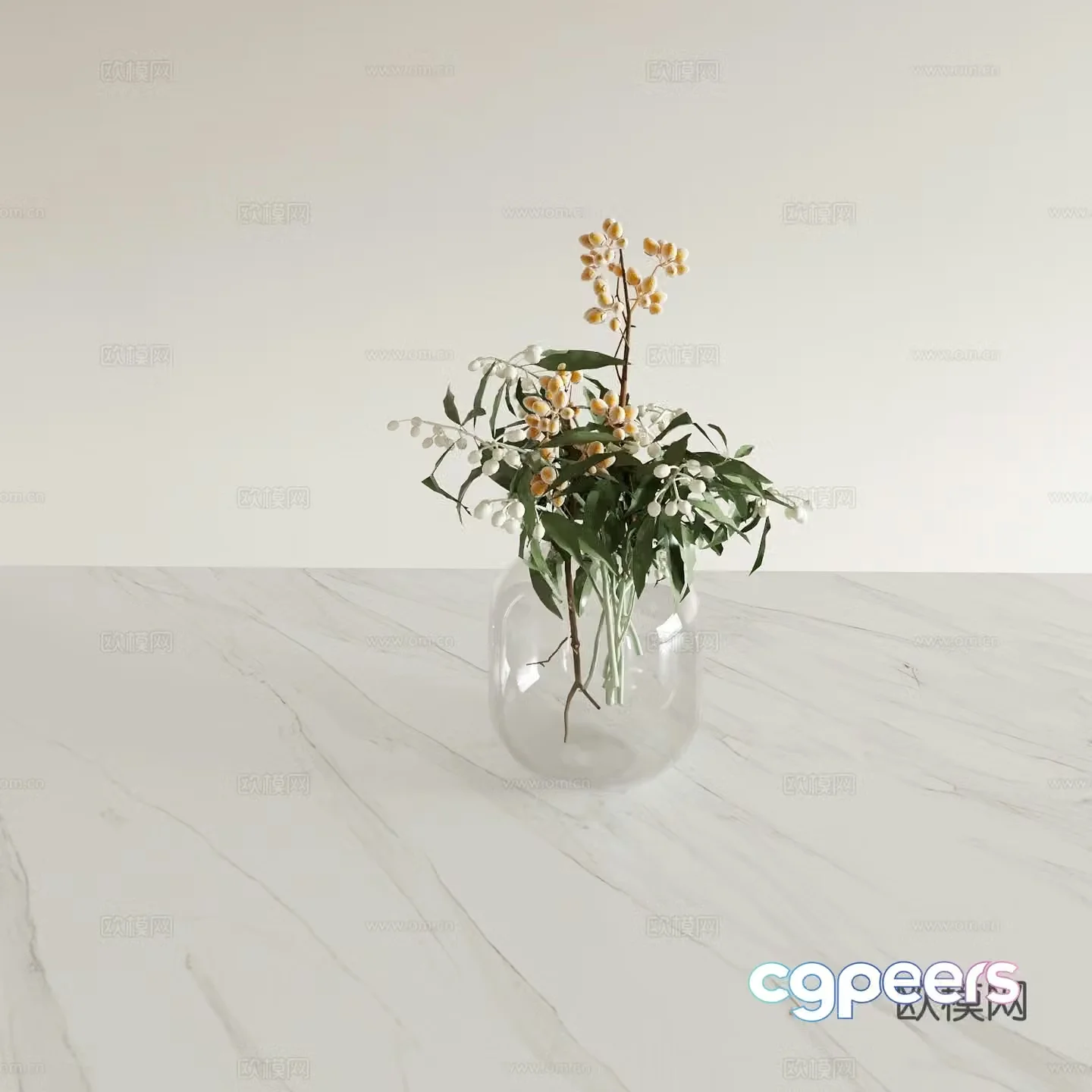 Vase Floral Arrangement Flower Arrangement Green Plant 3d Model