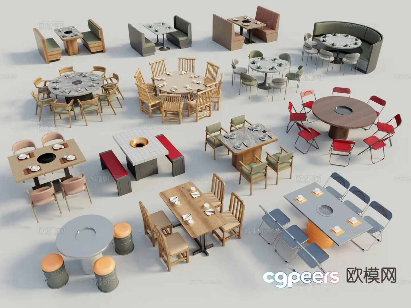 Modern hot pot table dining table and chairs 3d model