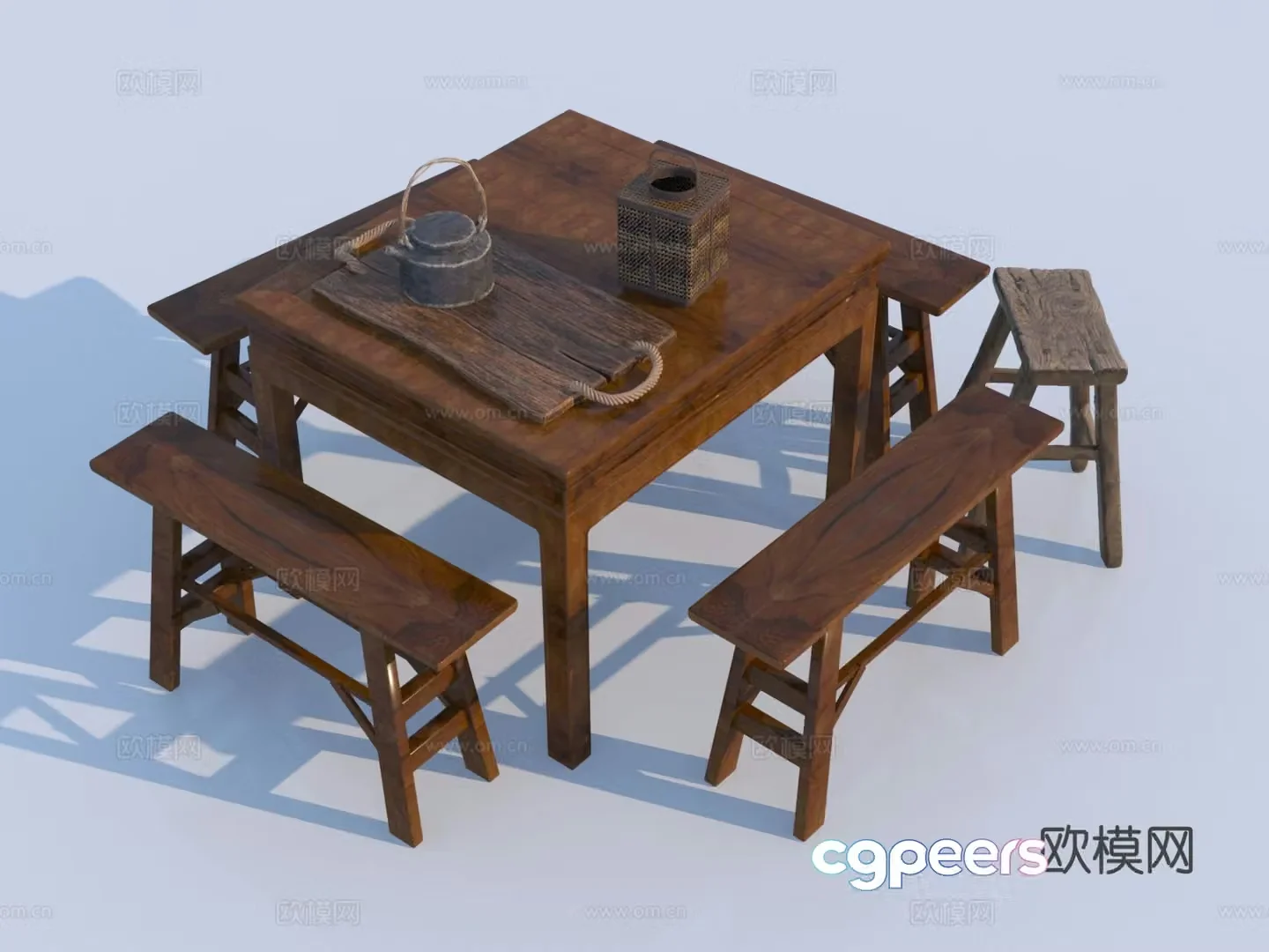 Chinese dining table and chairs Eight Immortals table 3D model