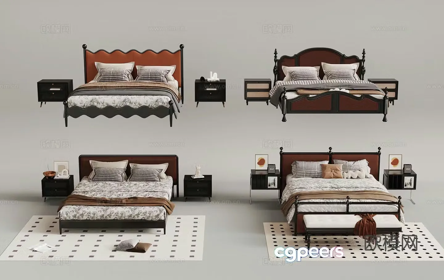 French double bed 3d model