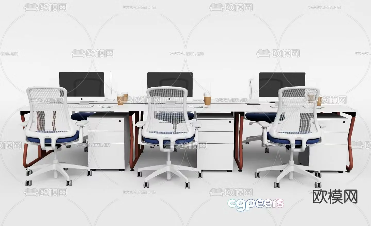 Office desk and chair position card space 3d model