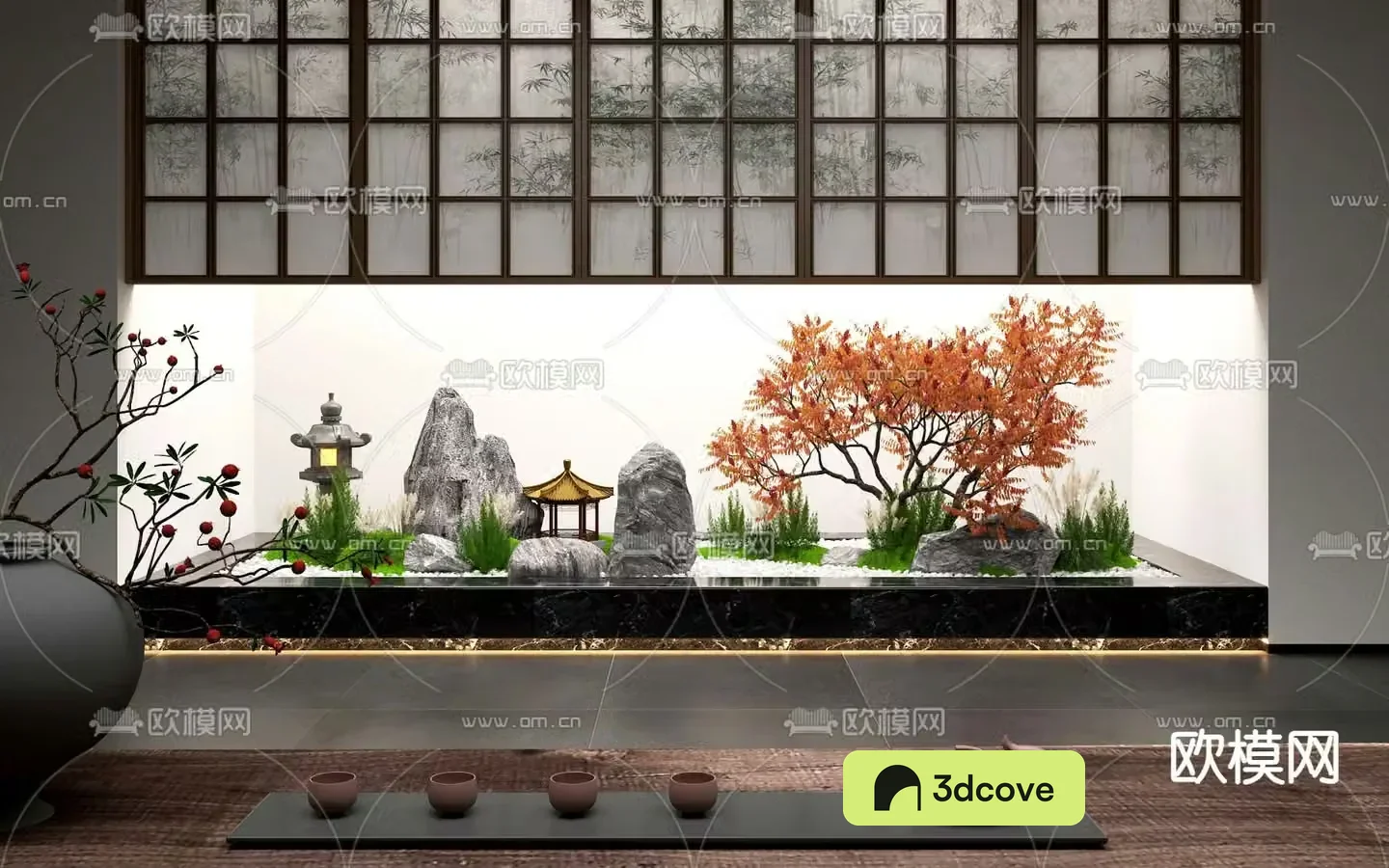 New Chinese-style plant pile indoor landscaping