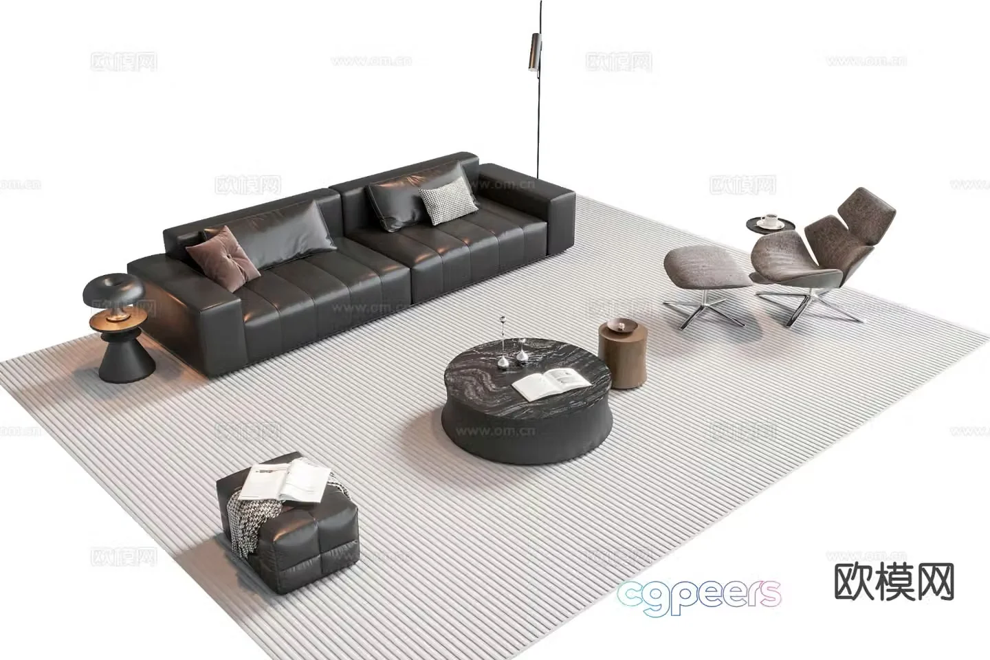 Italian style sofa combination sofa coffee table combination sofa stool 3d model