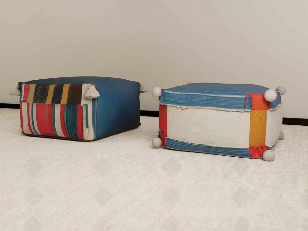 Two Poufs With A Colorful Design 3D Model – 10828 – VRAY Render