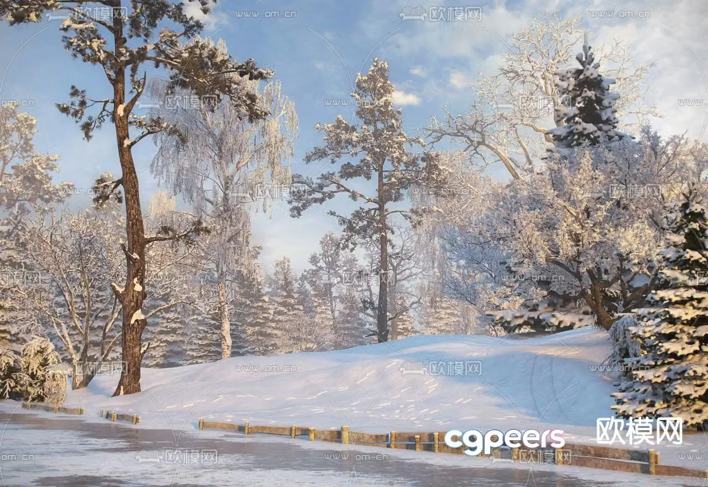 Winter forest snowy woods 3d model