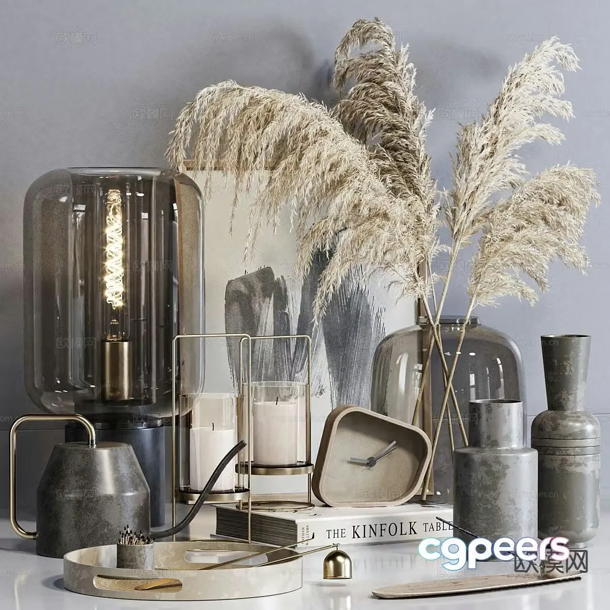 Modern decorative ornaments vase books 3d model