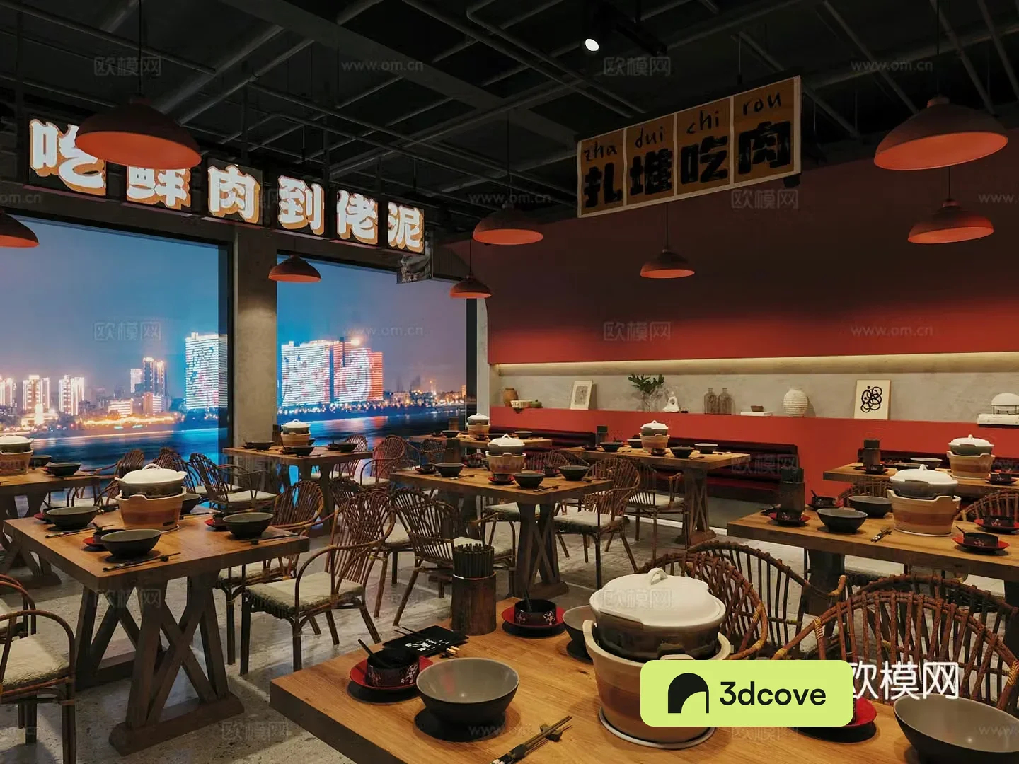 Industrial style nostalgic barbecue restaurant hot pot restaurant skewers restaurant Chinese restaurant hot pot tables and chairs