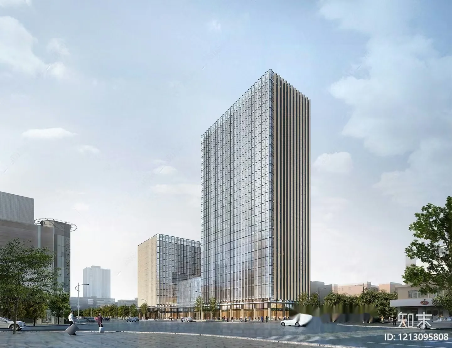 The Main Subject Is A Tall Glass Building And One Key Characteristic Is Its 3D Model – 9675 – VRAY Render