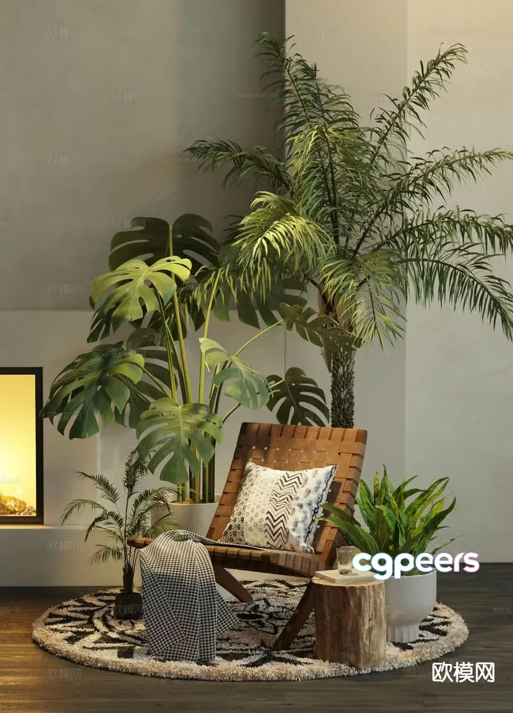Modern chair leisure chair potted plant 3d model