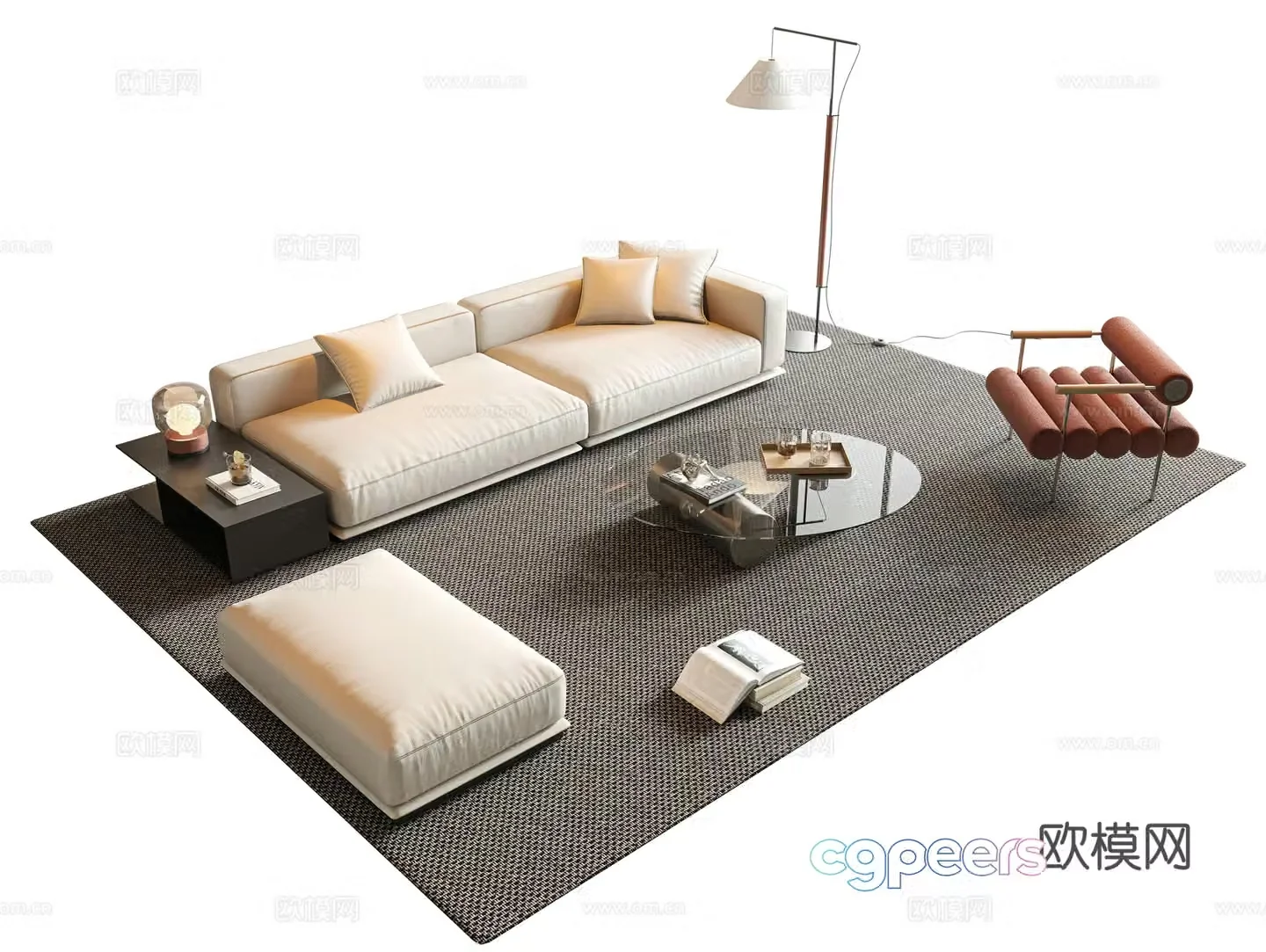 Modern minimalist sofa coffee table combination multi-person sofa combination sofa leather sofa minimalist glass 3D model