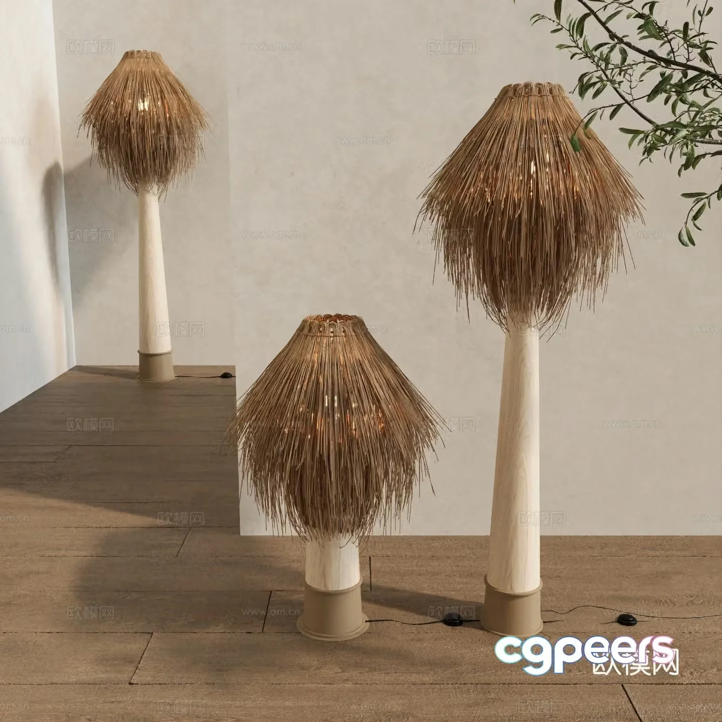 Wai Sad Floor Lamp Decorative Rattan Floor Lamp 3D Model