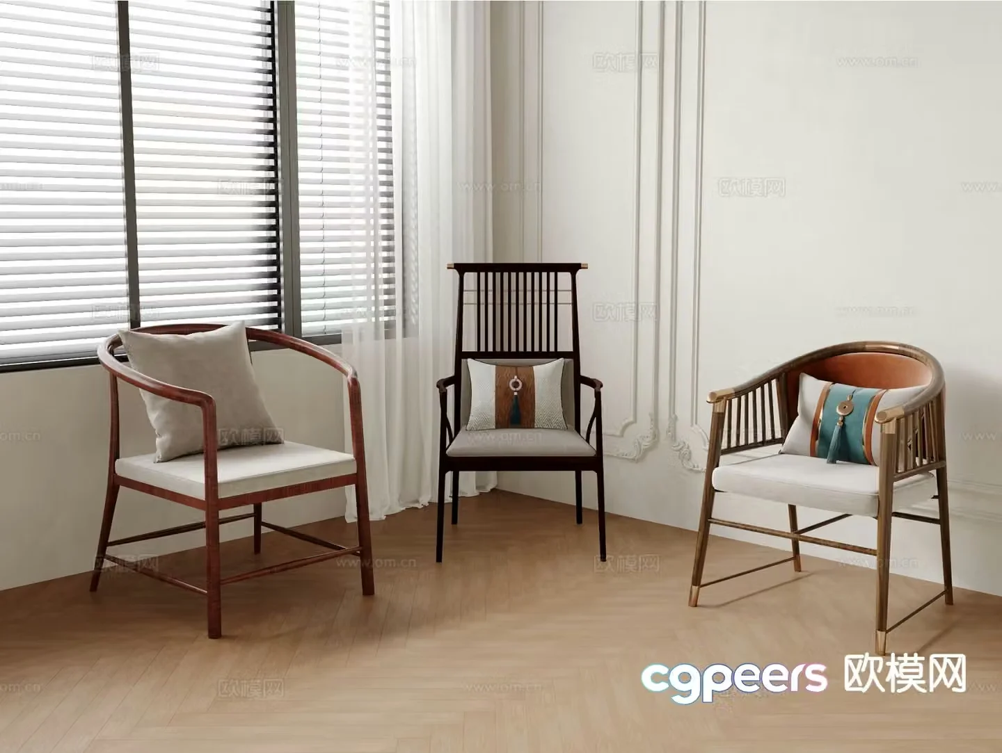 Chinese style single chair arm chair wooden chair 3d model